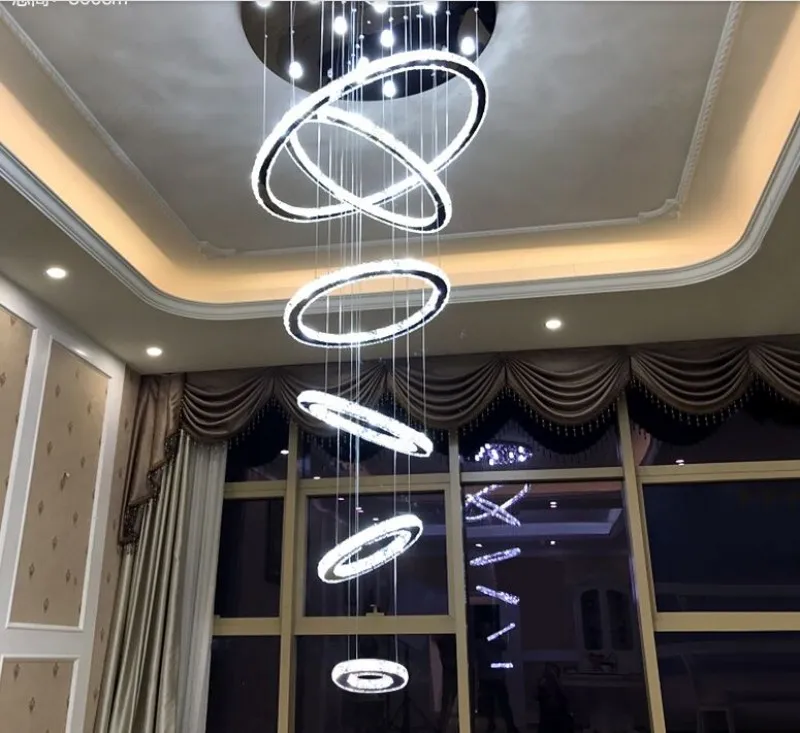 6 Halkalar Kristal LED Avize Kolye Işık Fikstür Kristal Işık Parlaklık Asma Süspansiyon Işığı Yemek Odası Fuaye Merdiven My301m