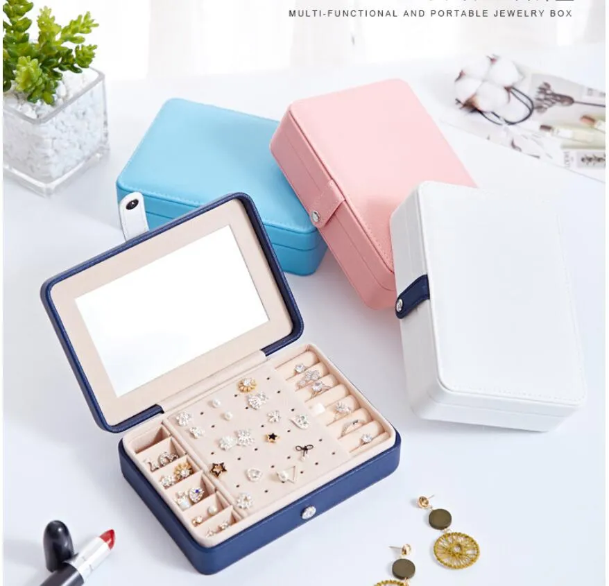 T GG Boxes Multi Functional Velvet Jewelry Trays Organizer Mirror Jewellery Box Earring Necklace Bracelet Ring Storage Case PU Leather Boxes