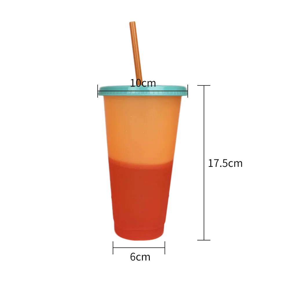 5 szt. Kolor wielokrotnego użytku zmienia zimne filiżanki Summer Magic Plastic Coffee Mubs Butelki z słomkami ustawionymi dla rodziny znajomych Puchar Y2002526