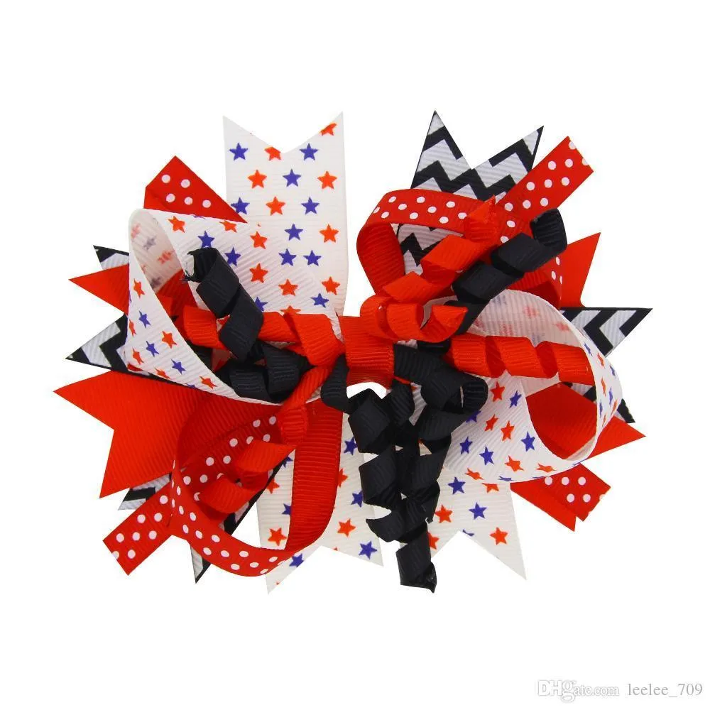 Dziewczyny US Niepodległości Dzień Bow Opaski na głowę Dzieci Elastyczny szeroki Grosgrain Ribbon Flowbons Fryzjer 4 lipca Hair Akcesoria KHA46000678