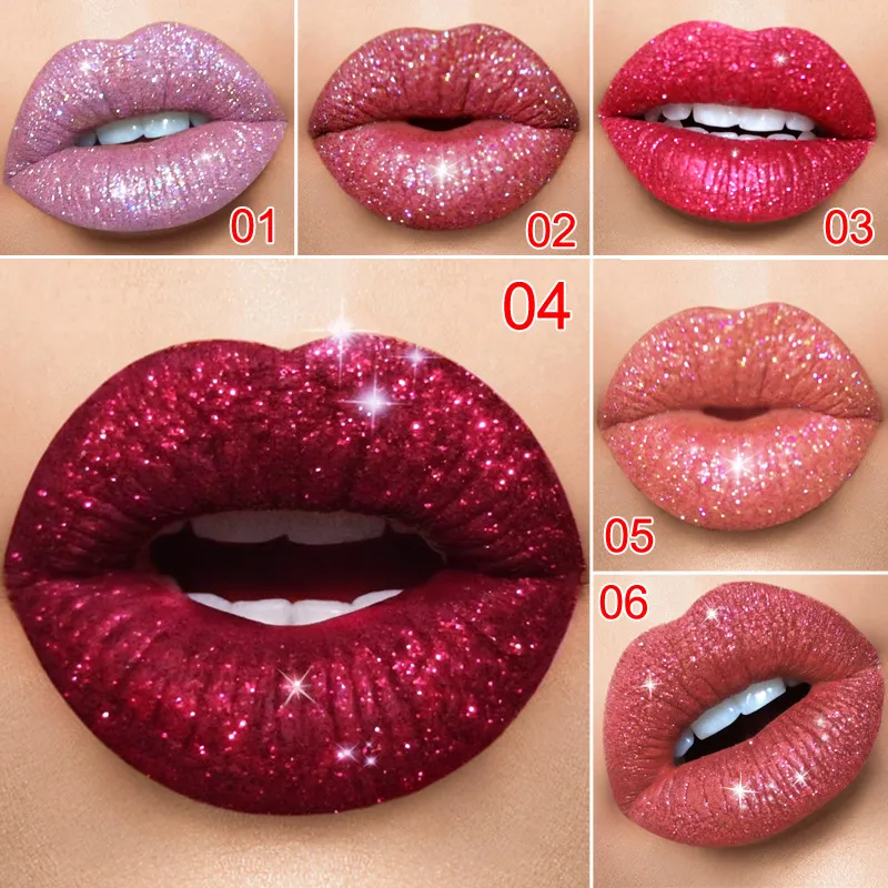 Cmaadu diamant magic glitter flytande läppstift glänsande maroon läppstift läpp smink 6 färger ljusa läppar kosmetika