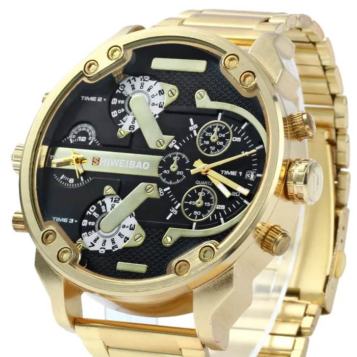 Reloj para hombre resistente al agua Sonia Amarilla reloj de pulsera de cuarzo con pantalla de doble horario y correa de acero inoxidable relojes de pulsera de cuarzo 270v