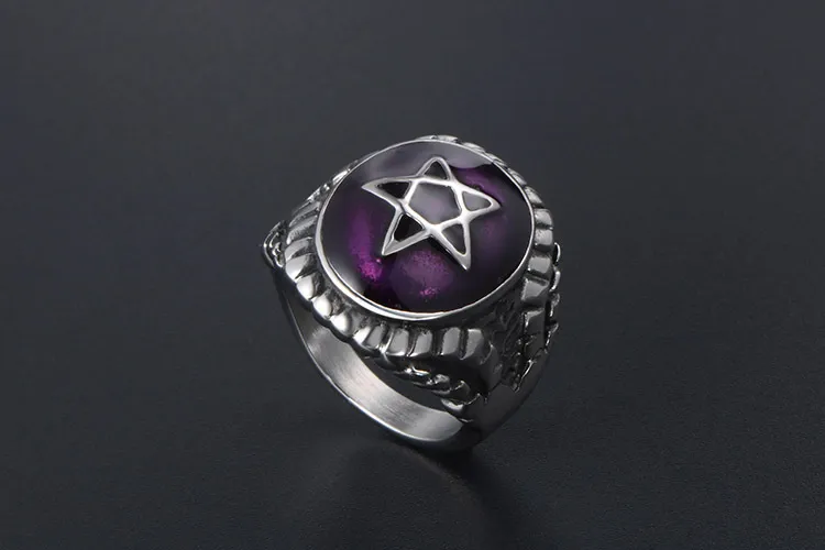 Novo anel de pentagrama 316l aço inoxidável titânio anel masculino rock pop punk moda jóias cluster anéis215h