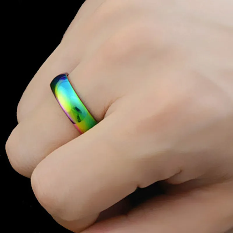 Menskvinnor Rainbow Färgglada hbt -pulsera ring rostfritt stål bröllopsband Lebian gayringar släpp 356i