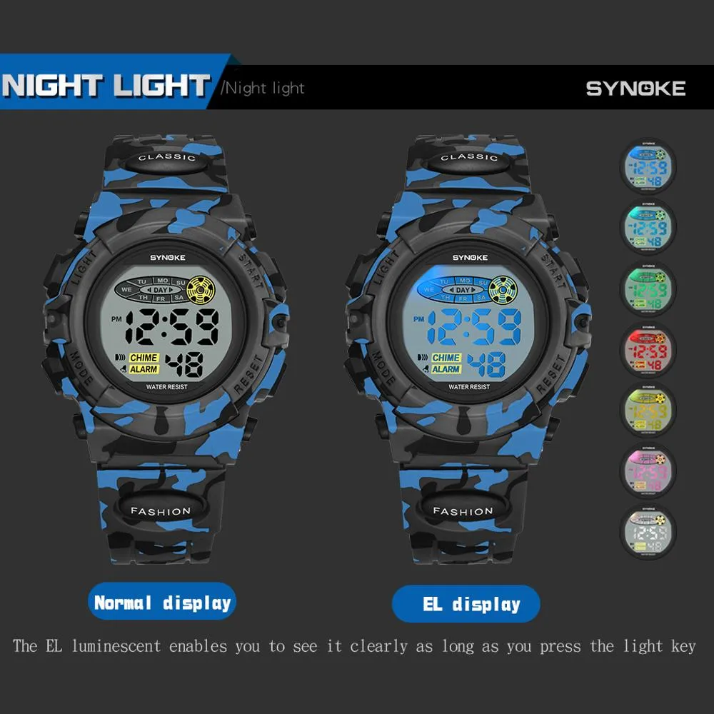 PANARS модные детские часы спортивные детские часы со светодиодной подсветкой 12 24 часа камуфляж relogio infantil для мальчиков и студентов 20195 Вт