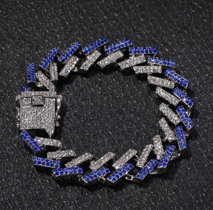 15mm corrente cubana 18k ouro prata cheio de diamante pulseira masculina hip-hop rap dj jóias pulseira acessórios de moda whole207t