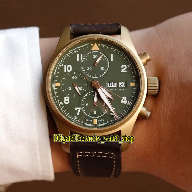 ZF Üst Versiyon Pilot Spitfire Fighter Serisi Bronz Kılıf 387902 Aydınlık Dial ETA A7750 Kronograf Mekanik Erkek Saat STROWWATC3043