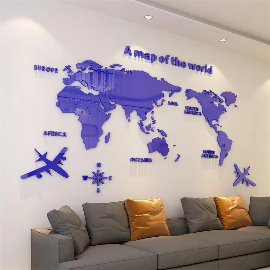 Creative World Map Acryldekorative 3D -Wandaufkleber für Wohnzimmer Schlafzimmer Büro 5 Größen DIY Home Y2001034912352