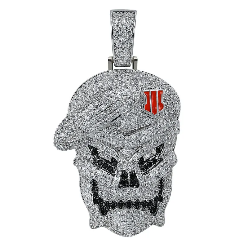 Hip Hop bijoux Micro pavé noir Ops squelette crâne pendentif colliers argent cubique Zircon glacé Zircon bijoux mâle cadeau 307k