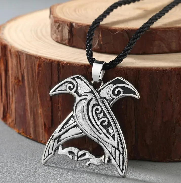 A24 Nórdico vintage Viking Mitologia Jóias Odin's Ravens Pingente Double Bird Colar Bird Valknut Pagan Talisman Jóias