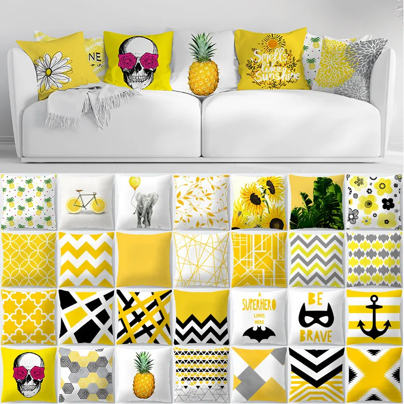 Liść ananasowy żółta dekoracyjna poduszka ananasowa żółta rzut poduszka poduszka poliester drukowana osłona Kussensloop8216852