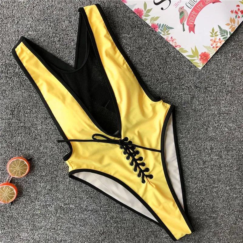 High Cut Swimwear A Piece Sexy Mesh Body Push Up Bikini 2019