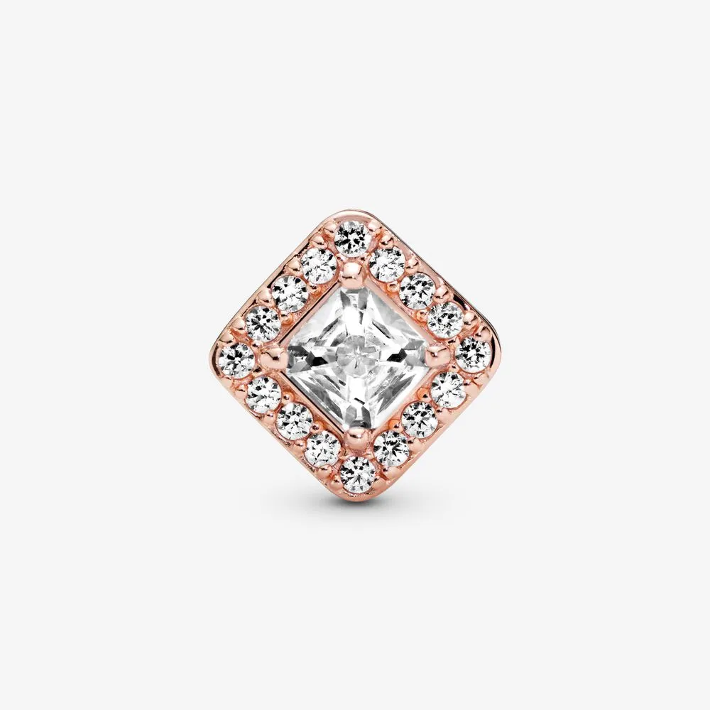 New Arrival 925 Sterling Silver Rose Gold Square Sparkle Halo Charm Fit Original European Charm Bracelet Fashion Jewelry Accessori209y