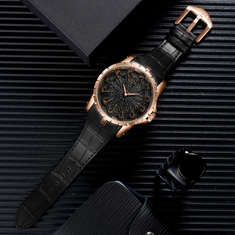 Онола бренд уникальный Quartz Desinger Watch Man 2019 Кожаные наручные часы розовые золоты