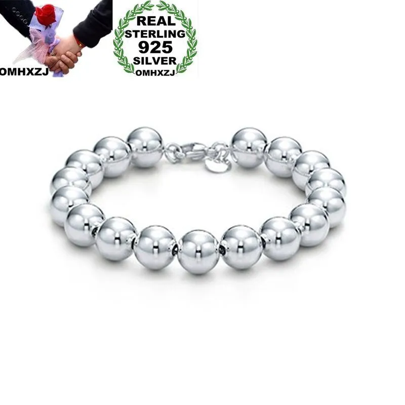 OMHXZJ STANDES PERLES entières Personnalité Fashion Woman Girl Girl Party Gift 10 mm Solid Beads Chain 925 Sterling Silver Bracelet BR055881751