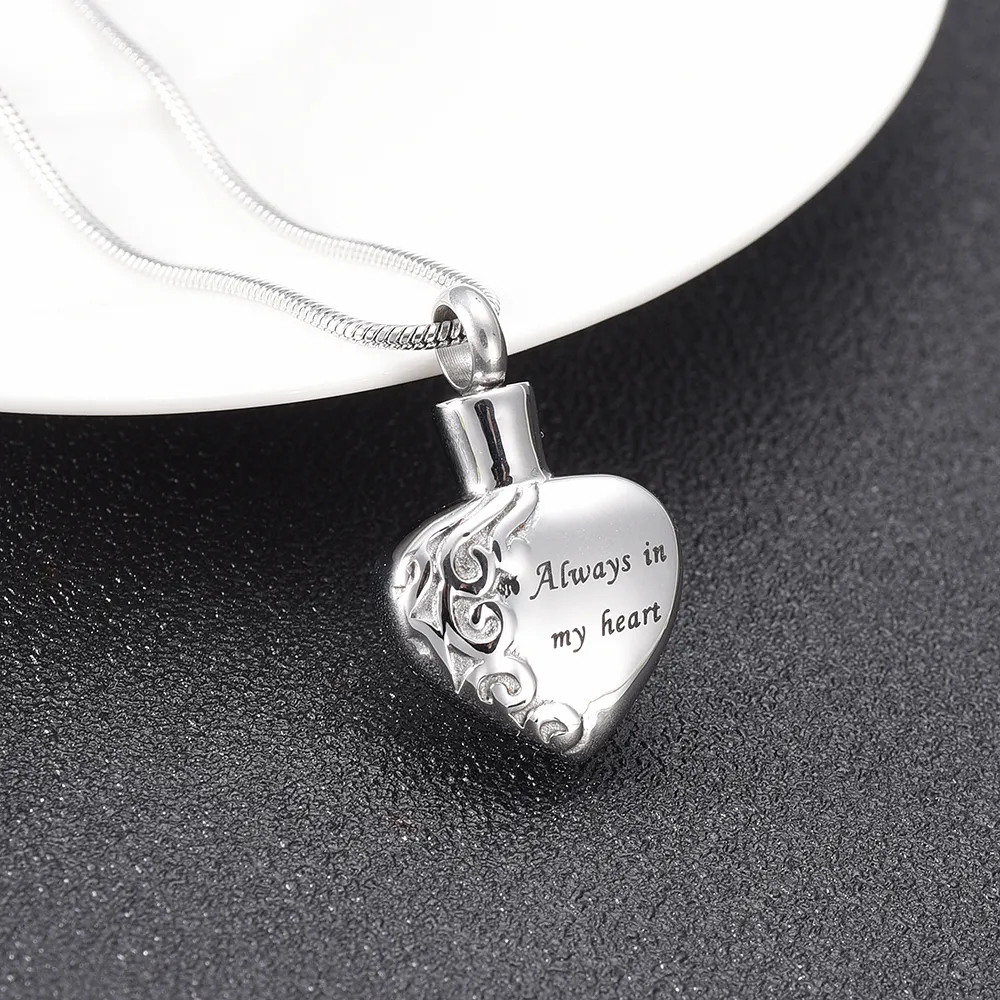 LkJ10021 Collier pendentif cendre classique hommes femmes bijoux commémoratifs sculpture toujours dans mon coeur chien chat patte crémation urne souvenir Ne319g