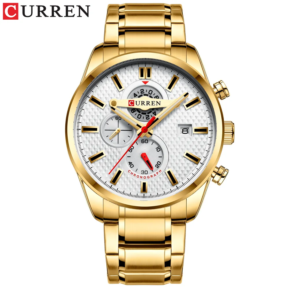 CURREN Business Men's Watch New Fashion Blue Quartz Wristwatch Sports Stainless Steel Chronograph Clock Causal Watches224U