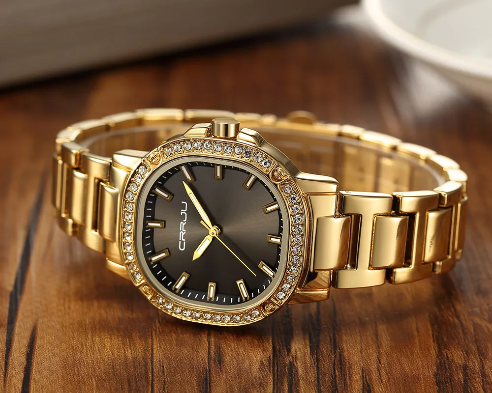 Crrju relógio feminino marca de luxo moda casual senhoras relógio ouro quartzo simples relogio feminino reloj mujer montre femme223y