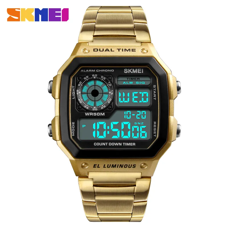 SKMEI Top Luxury Fashion Sport Watch Men 5Bar Waterproof Watches Stainless Steel Strap Digital Watch reloj hombre 1335231I