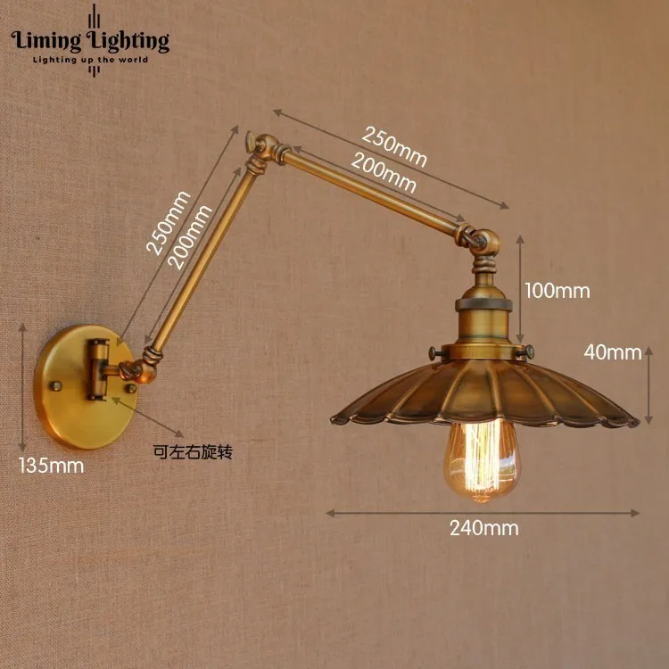 Nordic Brass Retro Loft Style Lampada da parete vintage industriale Lampada da parete regolabile con braccio oscillante Edison Sconce Applique Murale E27 / E26