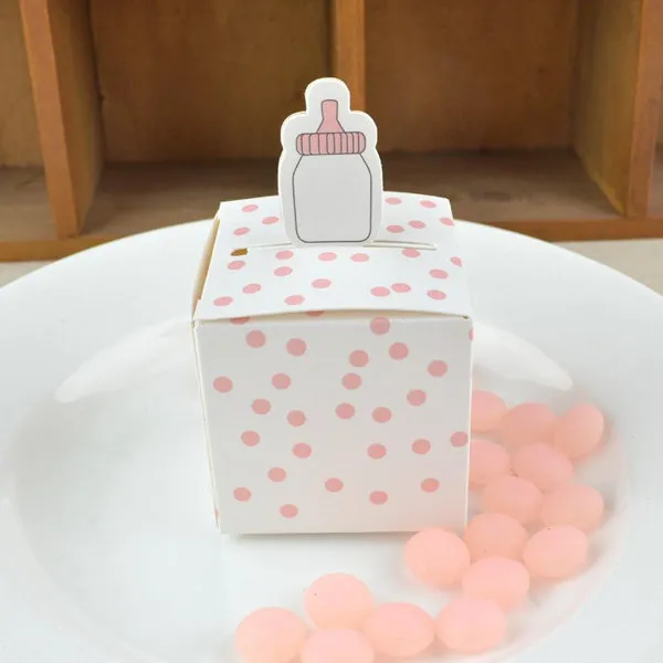 Baby Bottle Shape Gift Box Pink and Blue Dots Cartoon Baby Shower Birthday Favor Candy Boxes Celebration Party Paper Box255n
