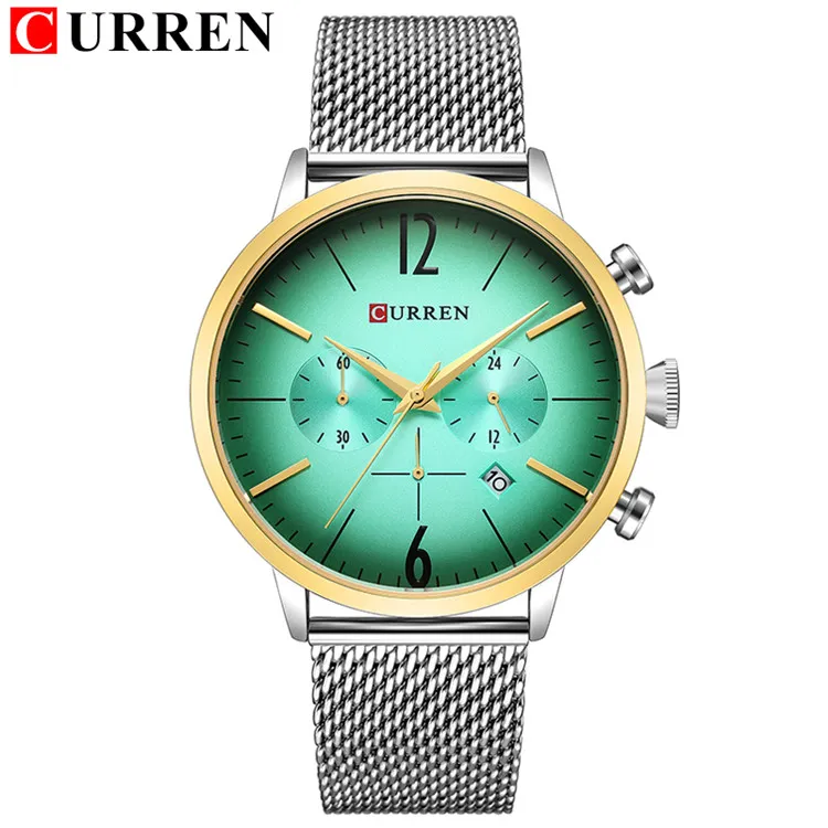 CURREN FashionCasual chronographe Sport hommes montres à Quartz maille bracelet en acier montre-bracelet affichage Date horloge Relogio Masculino277s