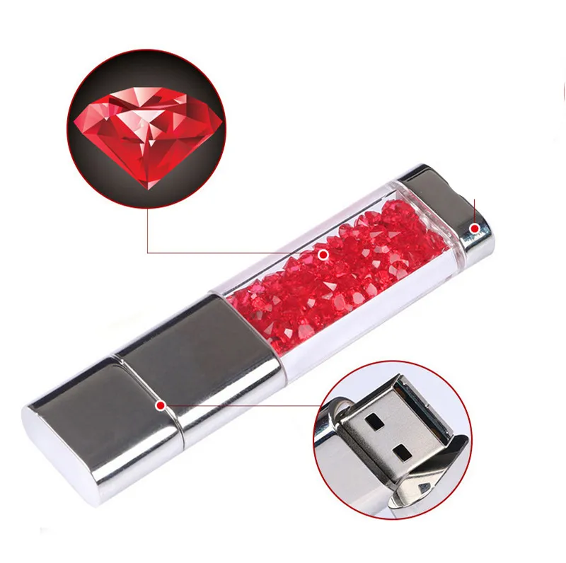 Mode Diamond Crystal USB Flash Drive Metalen Pen Drive Bulk 4G 8G 16G 32GB Memory Stick U Disk Pendrive Best Gift 64 GB Thumb Drives