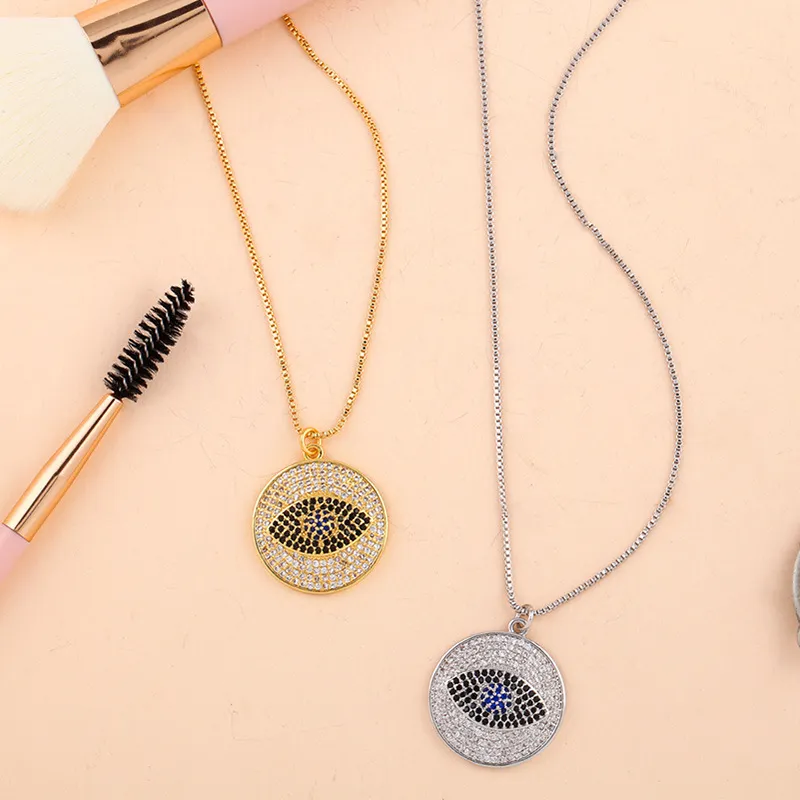 Blue Evil Eye Halsband Designer Round Iced Out Pendant Jewelry Crystal Diamond Silver Gold Plated Zircon Choker Necklace Women Bir307q