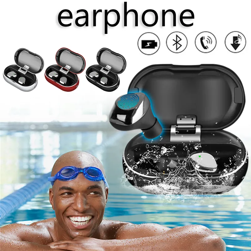 Metal TWS Bluetooth Earphone IPX7 Swimming Wireless Headset Sport Waterproof Earbuds Stereo Headphones with Charging Box