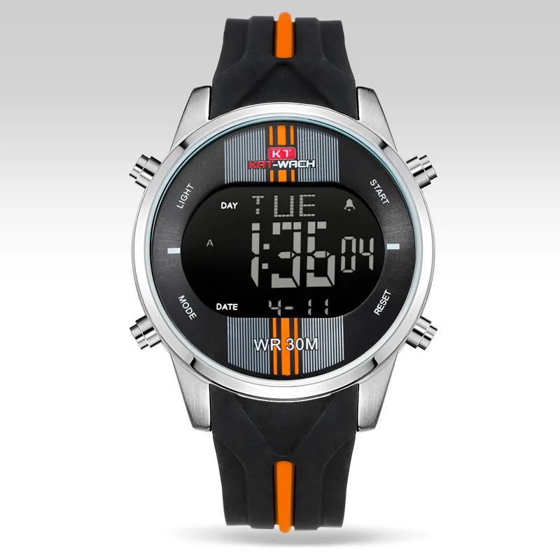 cwp 2021 KT Heren Sport Digitale LED Horloges met Siliconen Band Mannelijke Horloge Waterdicht Lichtgevende 2 Tijd Horloge Relogio Masculino227W
