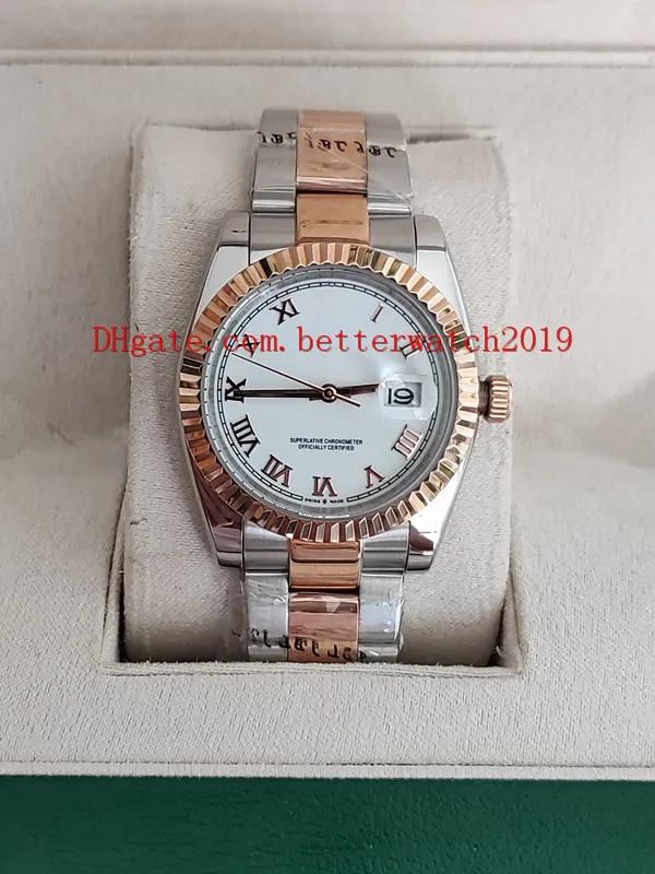 Nieuwe luxe hoge kwaliteit vrouwen horloge 36MM 116231 Datejust witte wijzerplaat Romeinse cijfers 18K Rose Gold Saffier Automatische Heren Watch220q