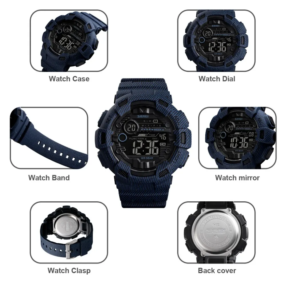 Skmei 1472 Men Digital Watch Calender Chronograph Outdoor Sports Watches Waterproof Male Wristwatch Relogio Masculino324h