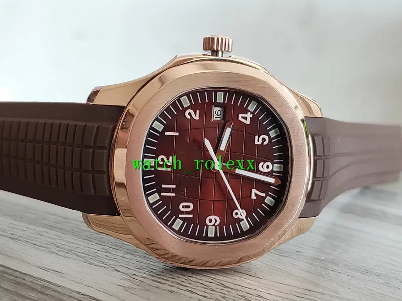 Luxe nieuwe Aquanaut 5167R-001 5167R bruine wijzerplaat Aziatische 2813 automatisch herenhorloge rosé gouden kast bruine rubberen band heren sporthorloge286g