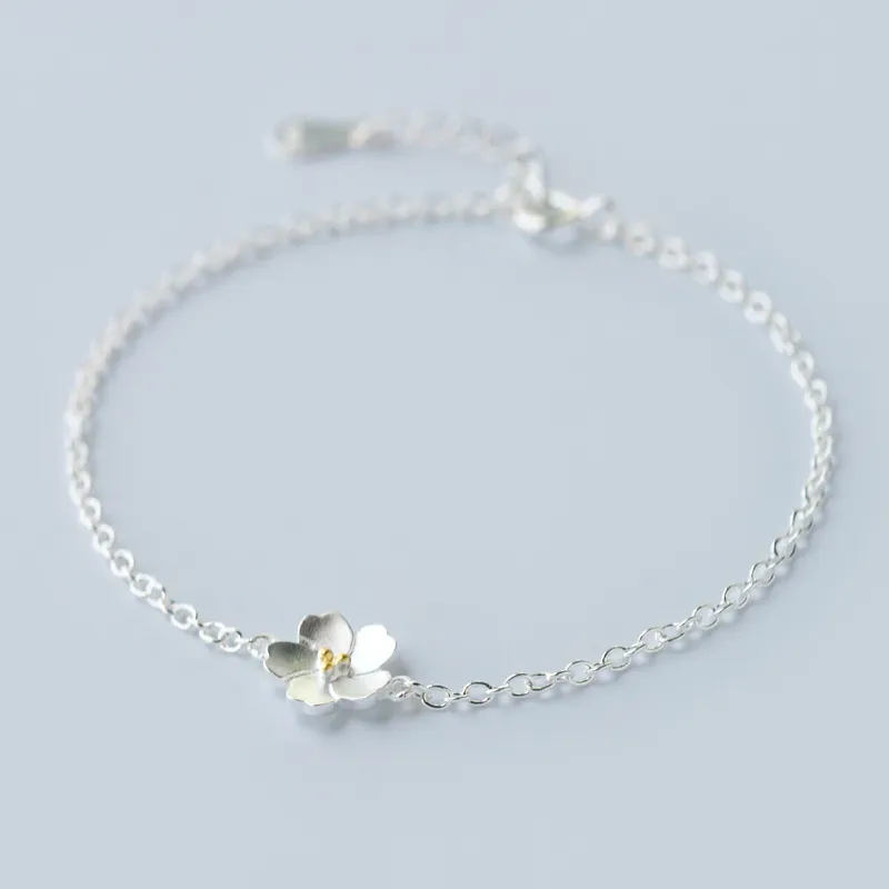 OMHXZJ toda la moda europea mujer chica regalo de fiesta Sakura 925 pendientes tipo botón de plata fina anillo collar conjunto de joyería JE042694805