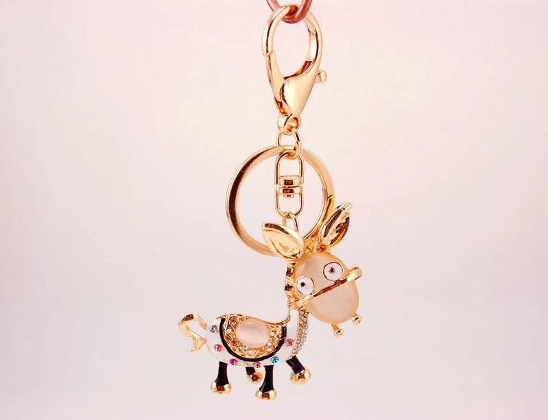 3st Crystal Rhinestone Pendant Car Key Chains Gold Plated Crystal Rhinestone Stone Emamel Alloy Metal Animal Donkey Key Ring Hold233p