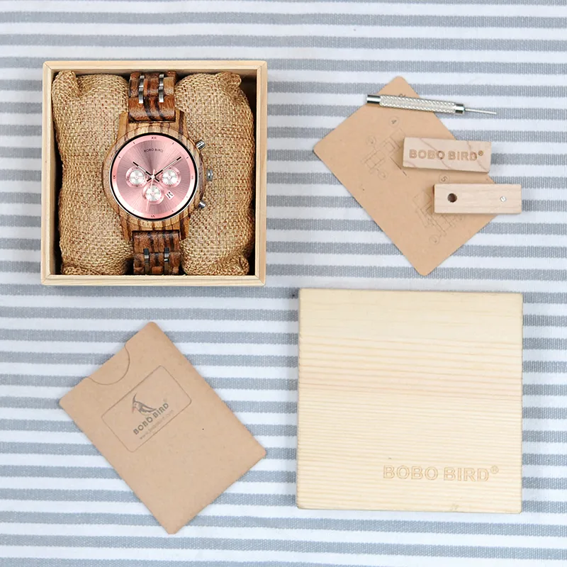 Bob Bird Wooden Watch Mężczyźni dla miłośników podwójne drewno i stalowe zegarki dla kobiet z Stopwatch Kobiety Erkek Kol Sati zegarek CJ1911215D