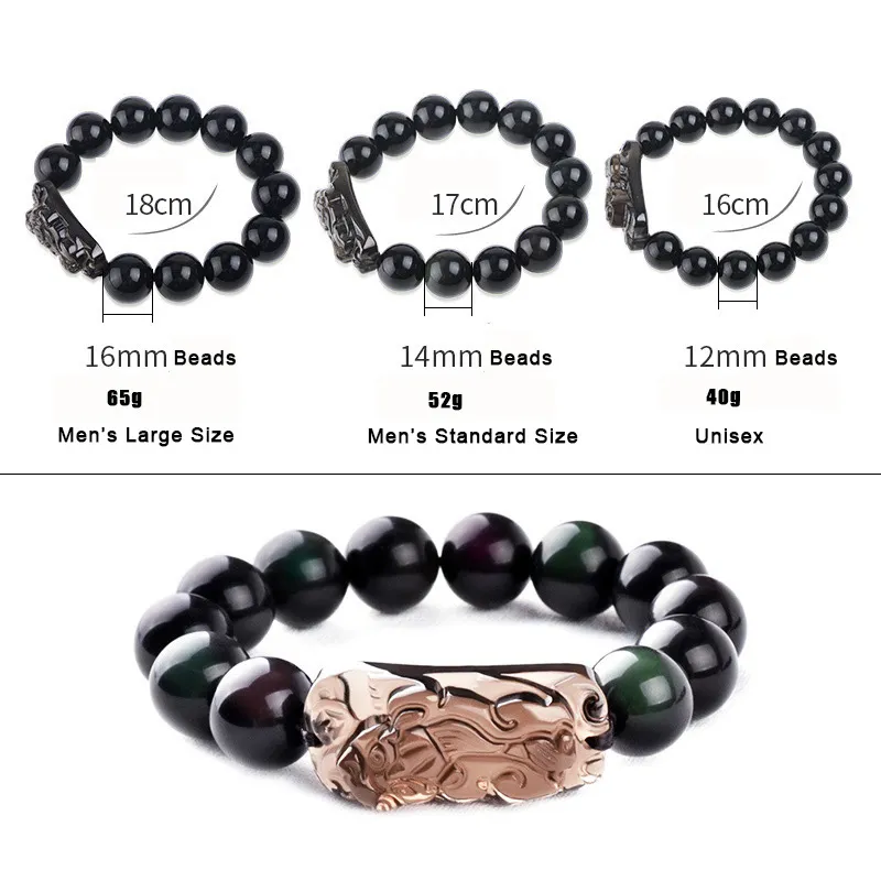 Natural Stone Men Armband Black Obsidian Beads With Ice Obsidian Pixiu Brave Troops Rosary Buddha smycken för män och kvinnor J19071306970