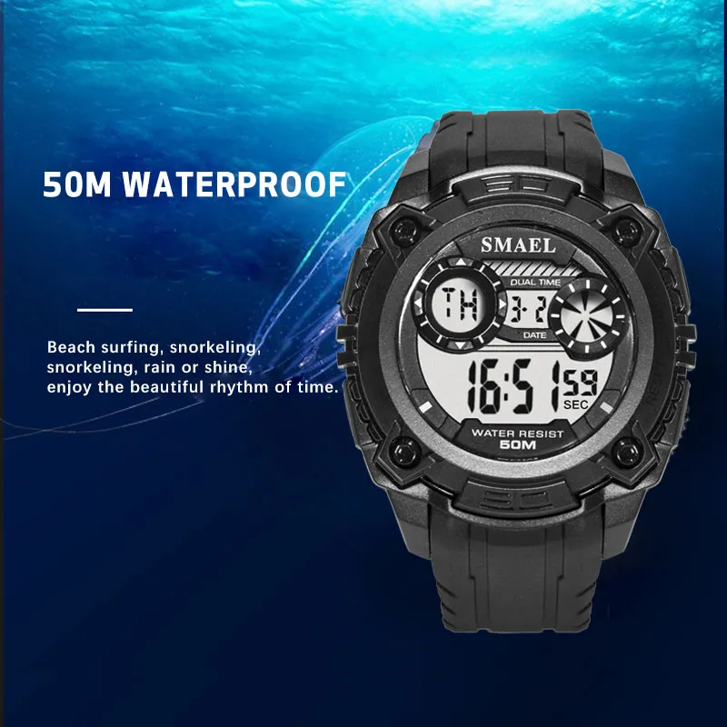 luxury Men Watches 50m Waterproof SMAEL Top Brand LED Sport Watches S Shock Army Watches Men Military 1390 LED Digital Wristwatche302Q