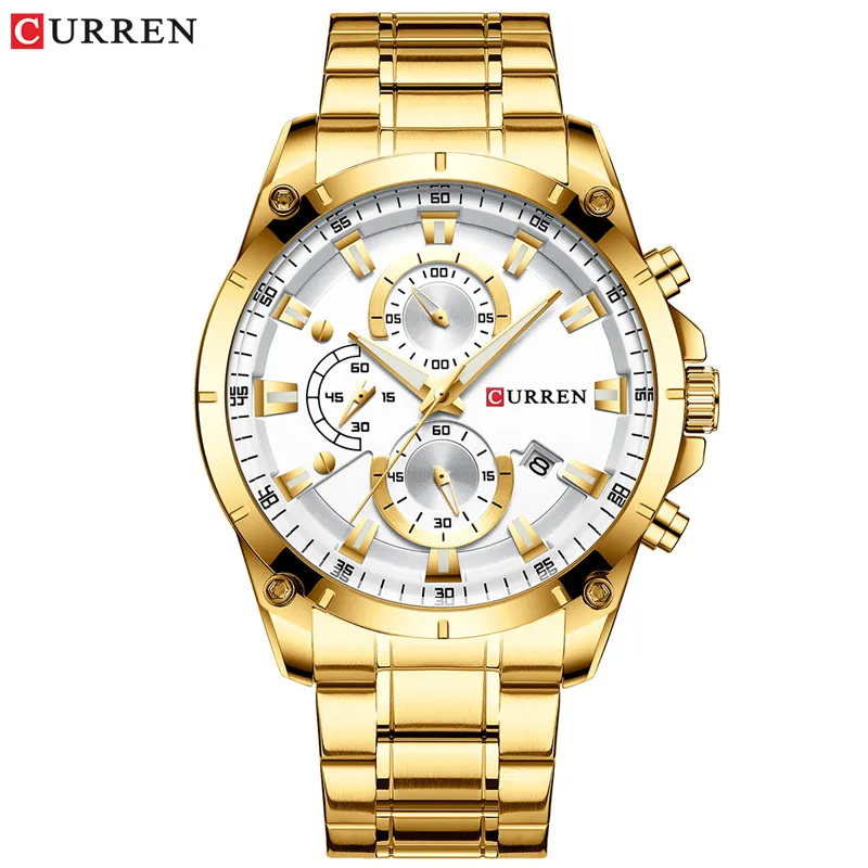 CURREN Topmerk Luxe Heren Horloges Sportief Roestvrij Stalen Band Chronograaf Quartz Horloge met Auto Datum Relogio Masculino252a