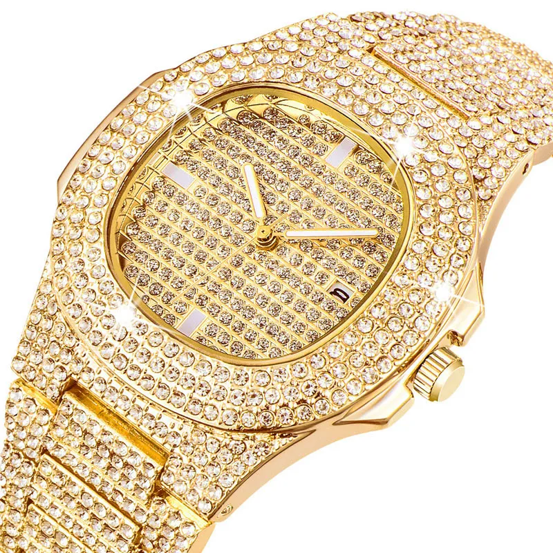 Dropshipping Relojes para hombre de primeras marcas de lujo Iced Out reloj de diamantes para hombres de acero inoxidable de negocios reloj de pulsera hombre Hip Hop LY191226