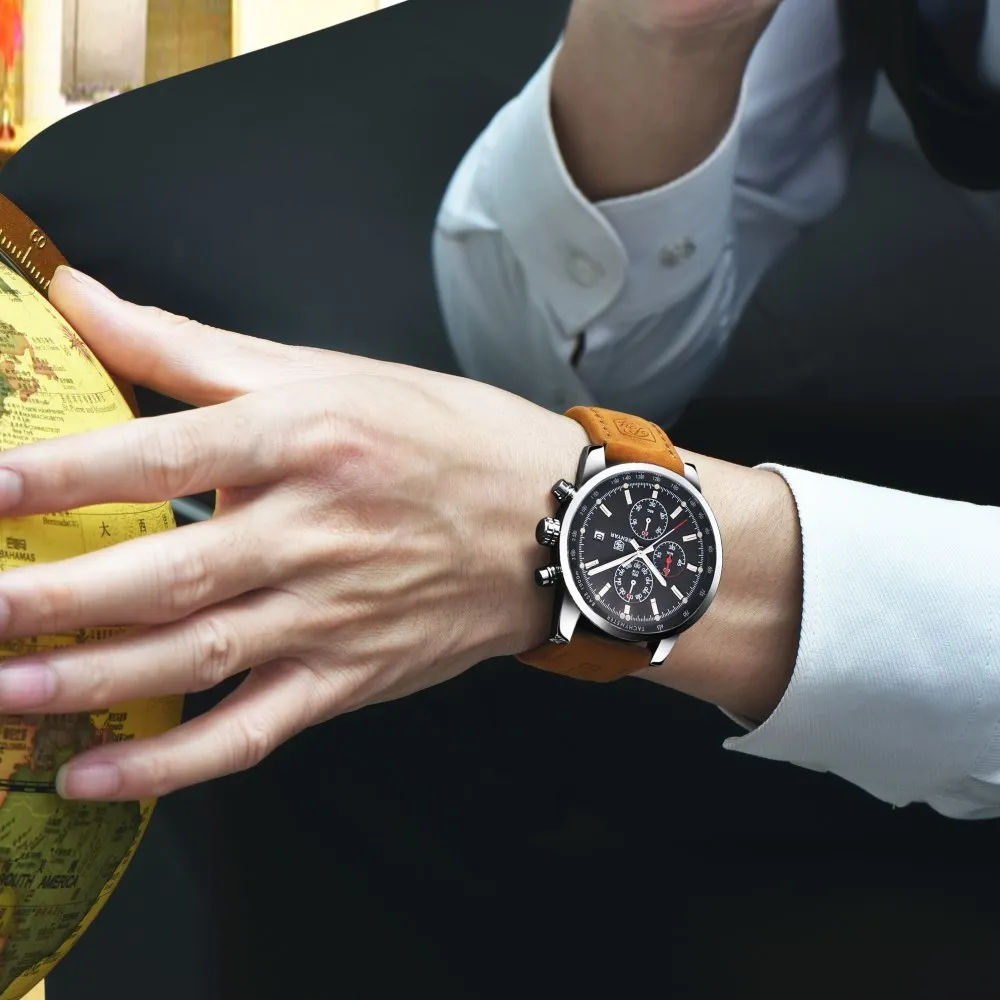 Benyar Men Watch Top Brand Luxury Male Leather Quartz Chronograph Military Waterproof Wrist Watch Men Sport Clock Relojes Hombre Y257b