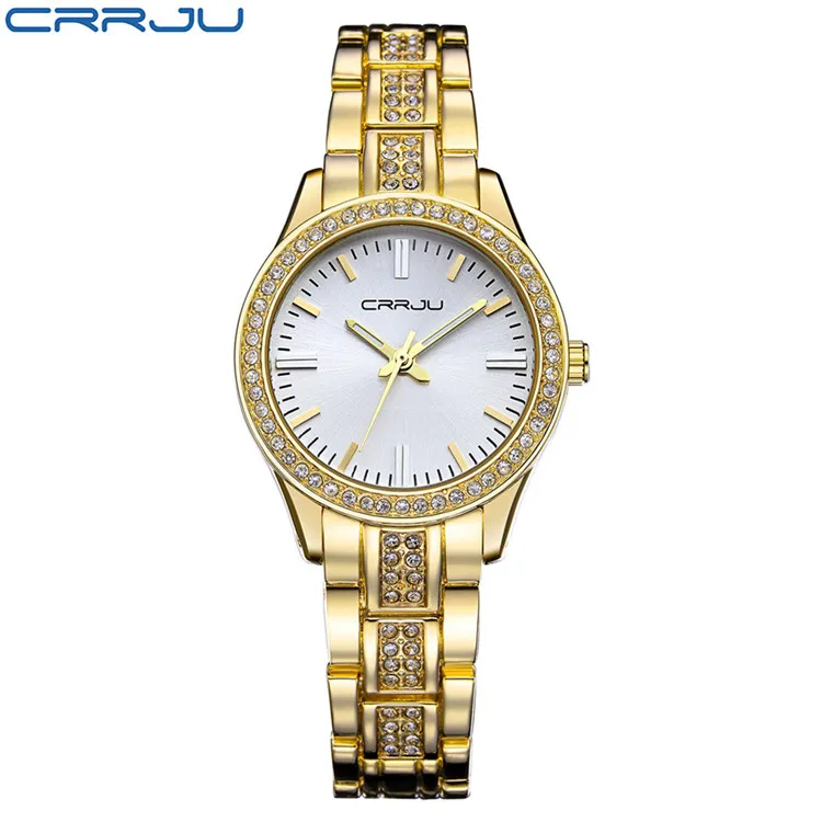 Crrju relógio de marca superior relógio de quartzo strass relógios de pulso à prova dwaterproof água relógio feminino relógios de luxo relogios femininos fo2371