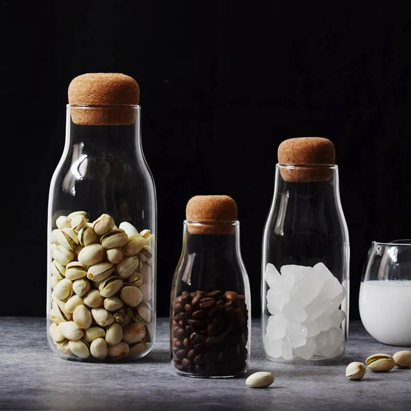 New Cork Glass Bottle Heat Resistant Milk Juice Bottle Transparent Storage Can Sealed Coffee Storage Tank Drop261P