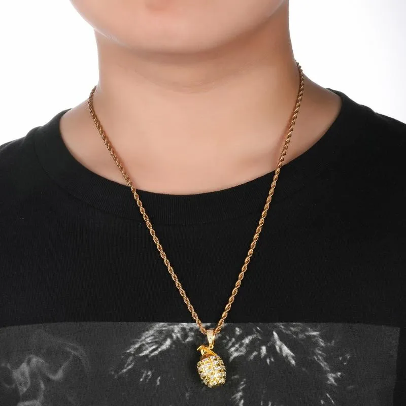 Aus Kubikzirkon Granat Anhänger Halskette Männer mit Seilkette Hip Hop Gold Farbe Charme Geschenkkette Schmuck Frauen Frauen275z