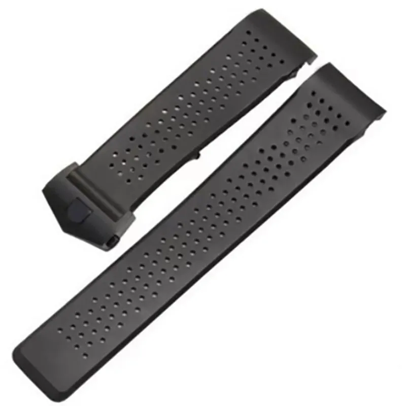 22mm TOP Rubber Watchband Super-thin Silicone Silver Stainless Steel Fold Deployment Buckle Watch BANDS Strap 233Q