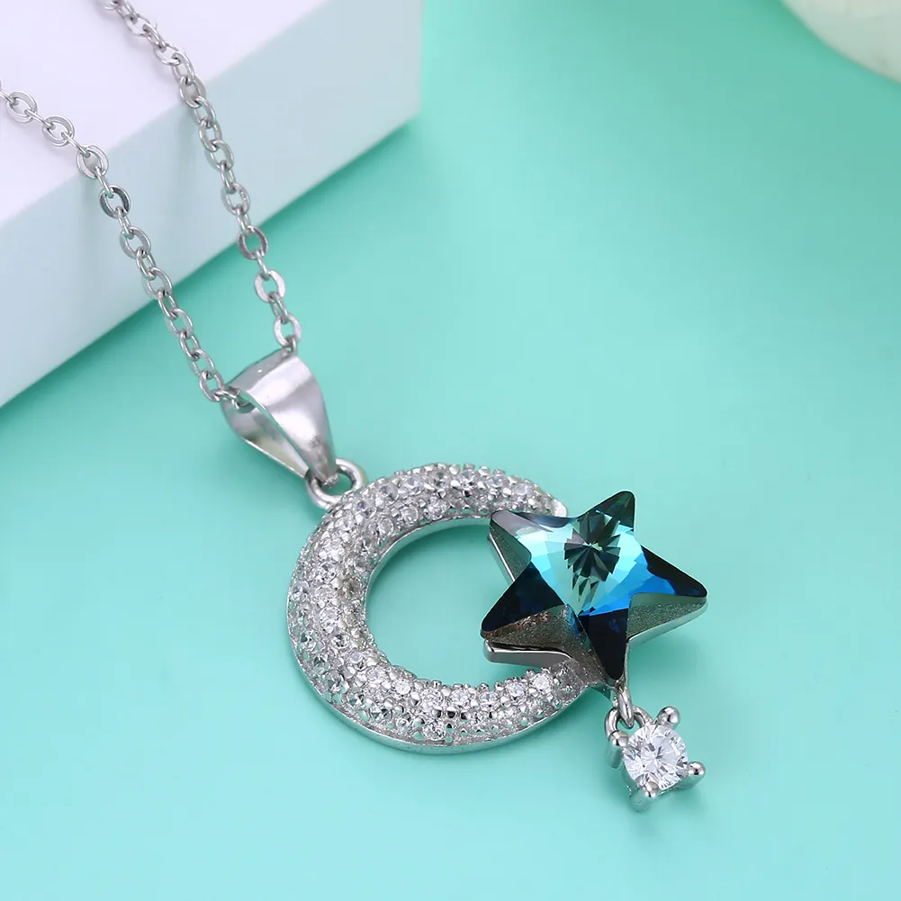 Colliers de Staron Crystal à partir d'éléments Swarovski S925 STERLING Silver 925 Blinging Shinning Star Diamond Diamond Pendant Collier Femmes WE 342V