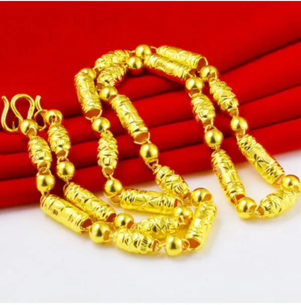 2019 sand gold necklace male authentic 999 gold jewelry authentic Thailand big gold chain thick beads long time not fade282m