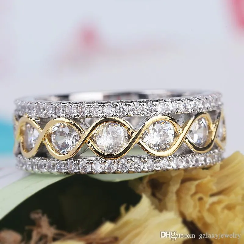 YHAMNI 100% Real Solid 925 Zilveren Ringen Voor Vrouwen Kleine CZ Surround Mode Gouden Zirkoon Sieraden Trouwringen Hele RA0148307y