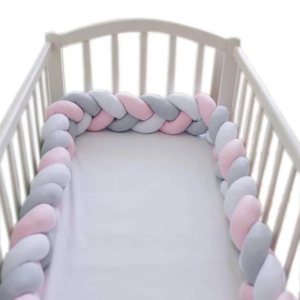 Baby Crib stötfångare knuten flätad plysch barnkammare vagga dekor nyfödd gåva kudde kudde junior säng sömn stötfångare 2 meter whi238h