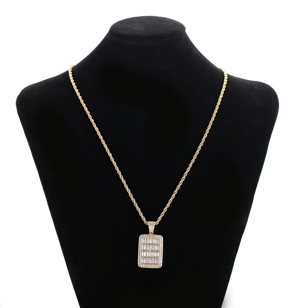 Ny Bling Cage Dog Tag Halsband Pendant Herr Hip Hop Jewelry Steel Rope Chain Gold Color Full Cubic Zircon för Gift2507